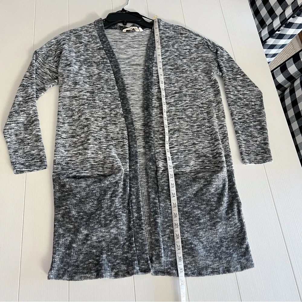 Soft Surroundings Marled Open Front Cardigan Sweater Top Pockets Small Gray